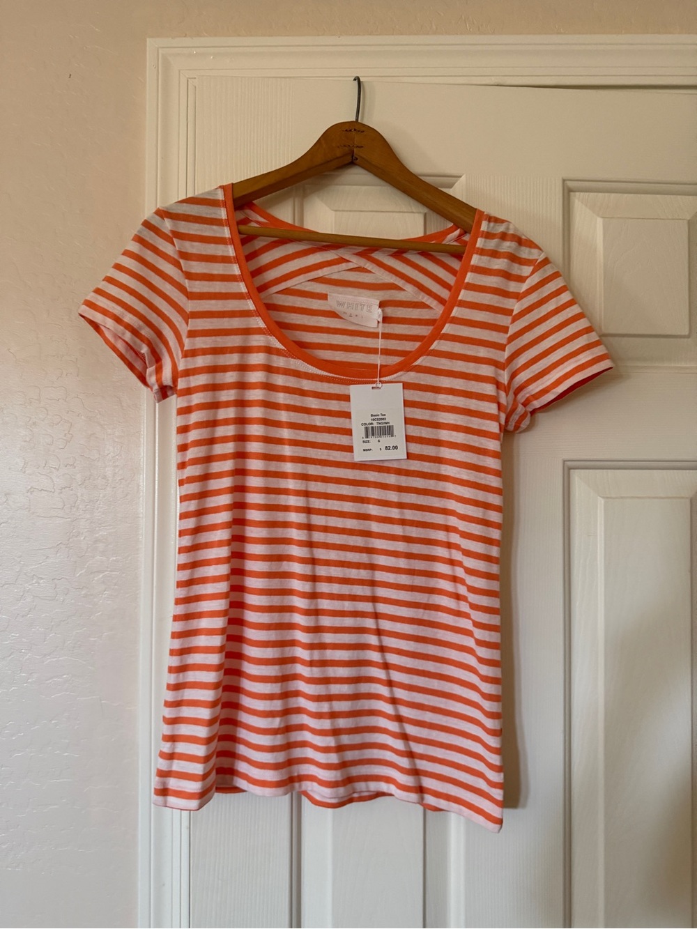 Striped Scoop Neck Tee - Orange & White Size Small